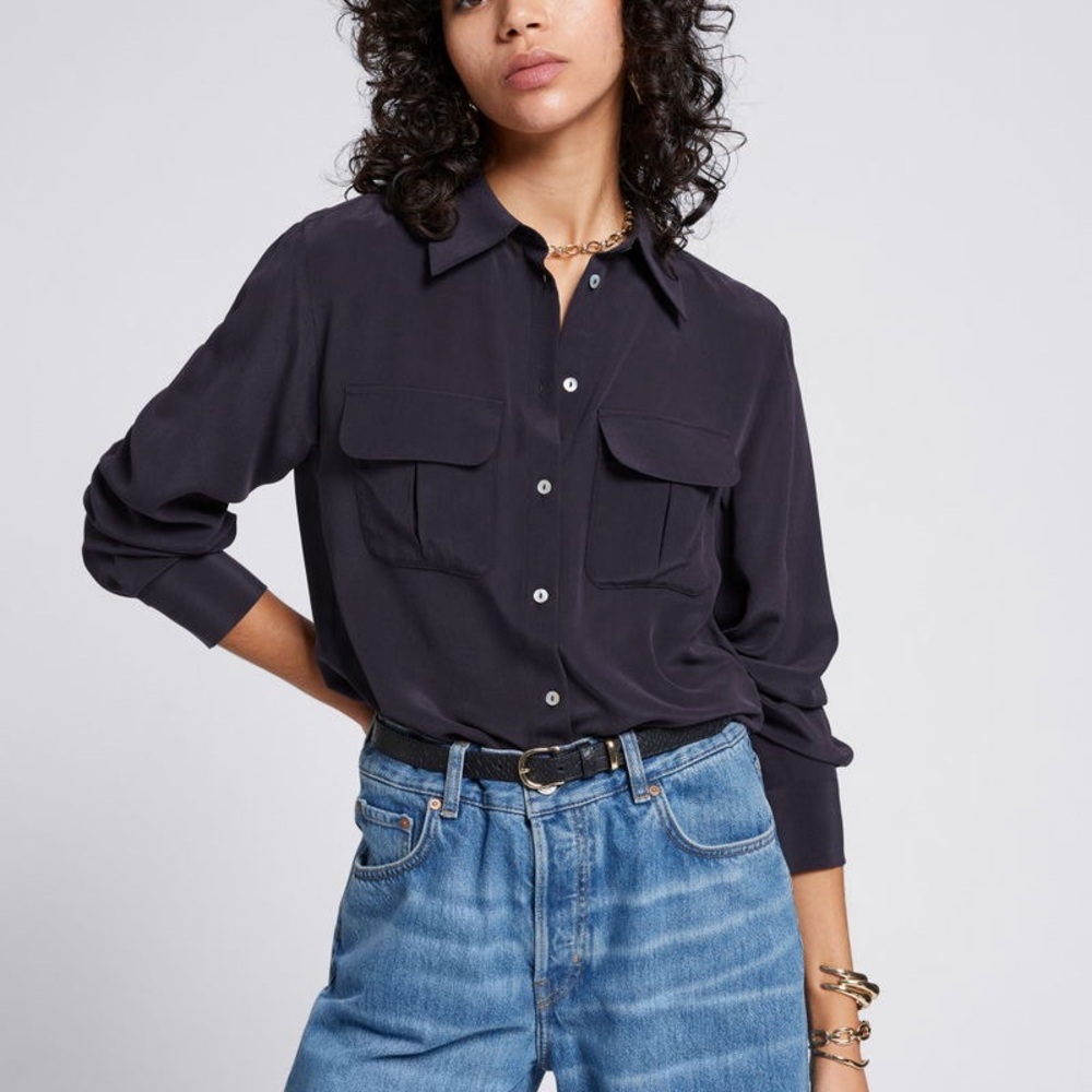 Silk Black Button Down Blouse